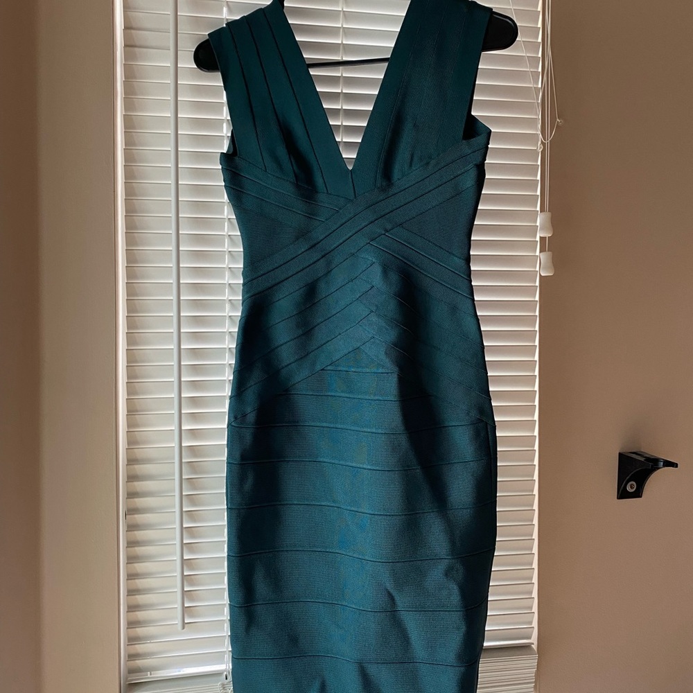 Herve Leger emerald green bandage dress XS